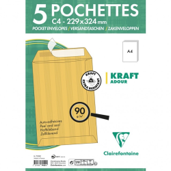 5 pochettes auto adhésives Kraft Adour SS film 229x324 - Clairefontaine