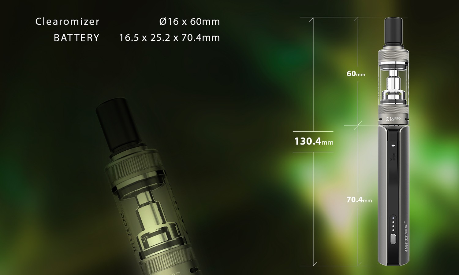 Caractéristiques techniques du kit q16 pro de justfog